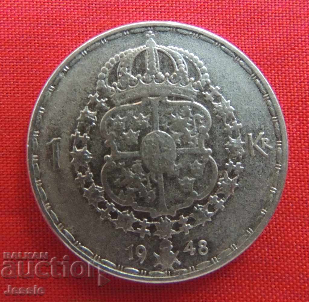 1 крона Швеция 1948 г. сребро