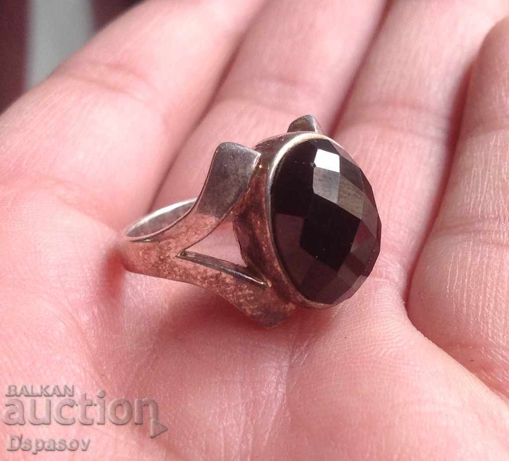 Silver Ring with Black Onyx or Tourmaline