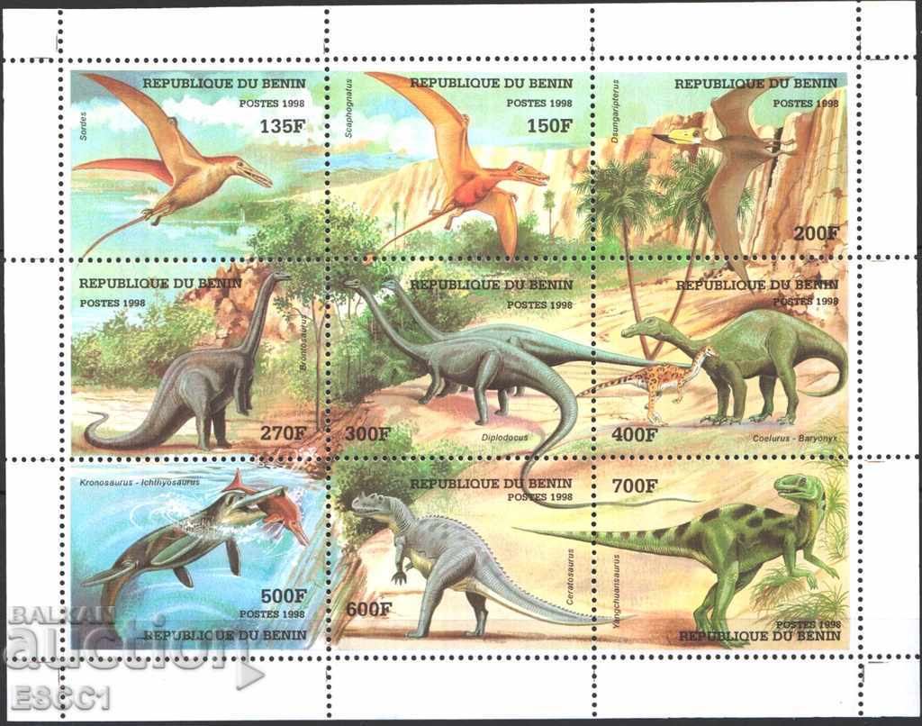 Чисти марки в малък  лист  Фауна Динозаври  1998 от Бенин