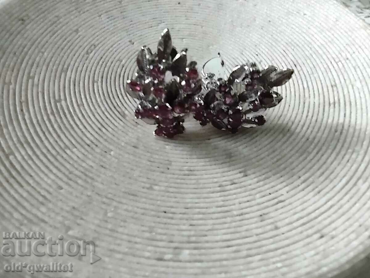Old silver earrings with rubellite stamps - 6 Old silver earrings with rubellite stamps - 6