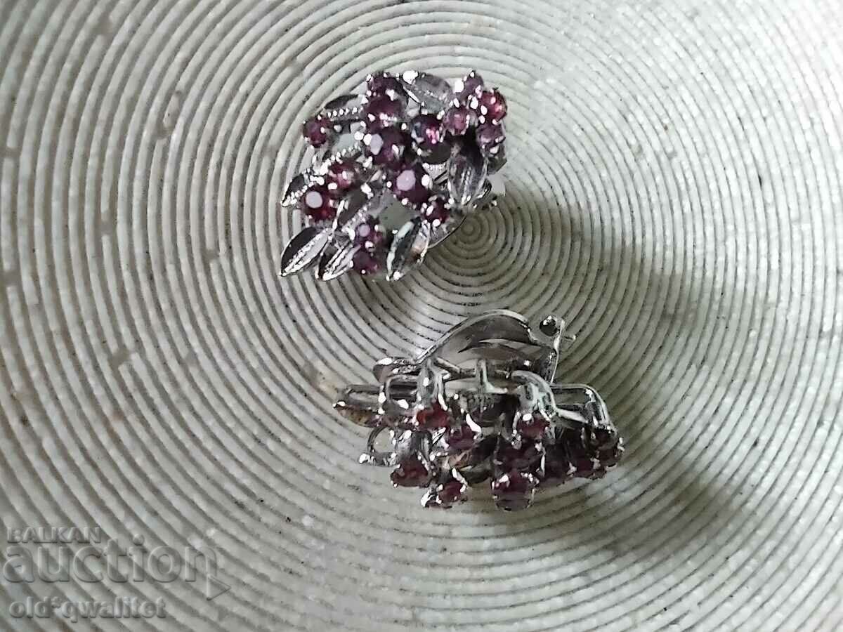 Old silver earrings with rubellite stamps