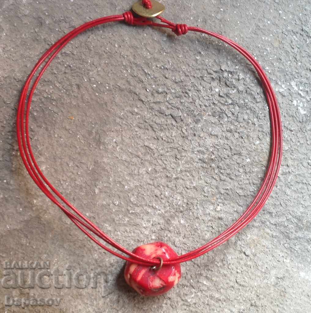 Necklace Greed with Natural Large Red Coral