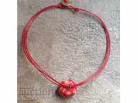 Necklace Greed with Natural Large Red Coral