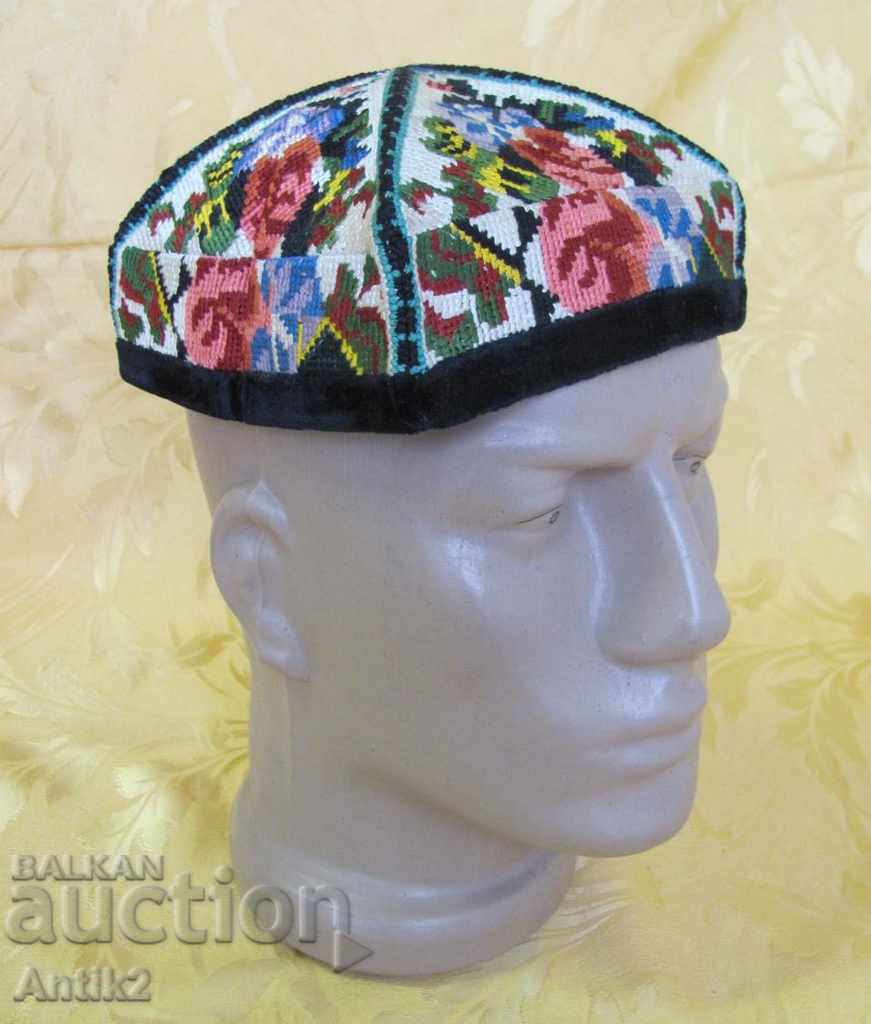 Old hand-embroidered male hat hat