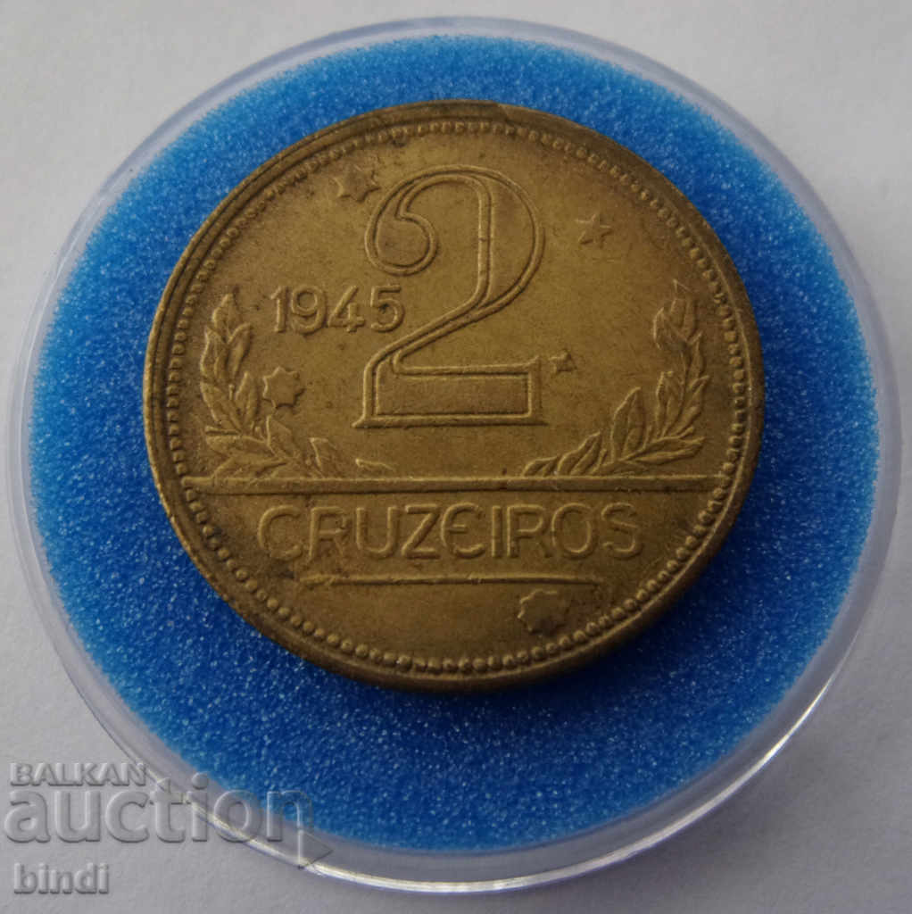 Бразилия  2  Крузейро 1945  Рядка Монета с цена € 4.60 | 9.00 лв.