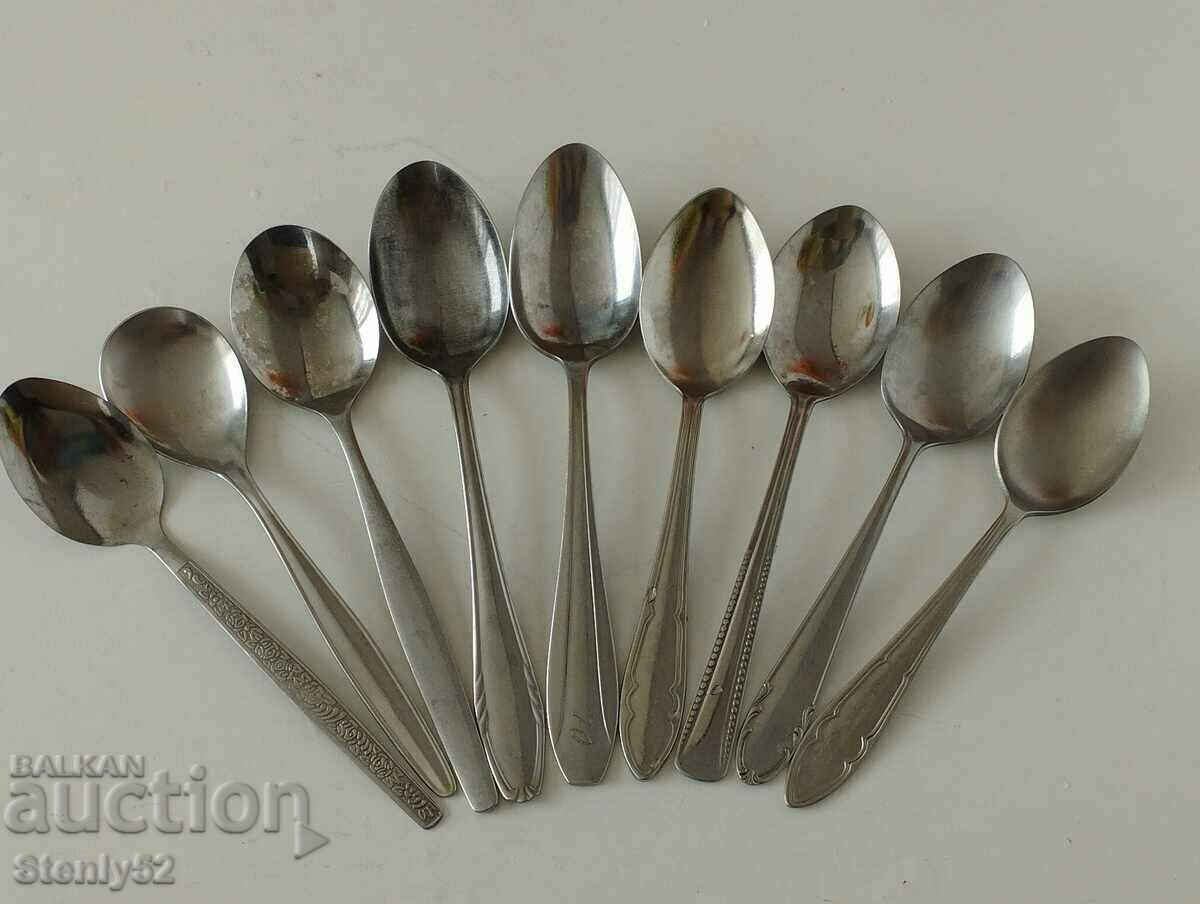 9 large tablespoons from different companies, stainless steel
