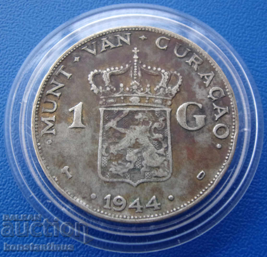 Curacao 1 Guild 1944 Rare Type - Silver Very Rare