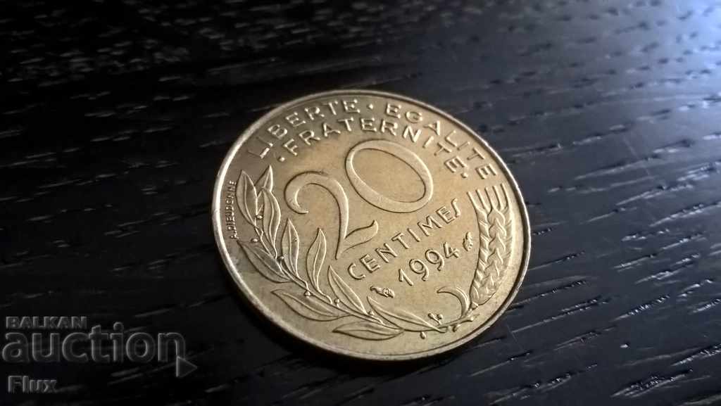 Монета - Франция - 20 сентима | 1994г.