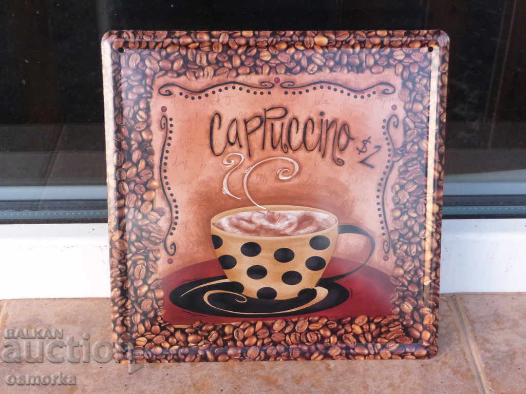 Метална табела кафе капучино готина чаша на точки кафенце