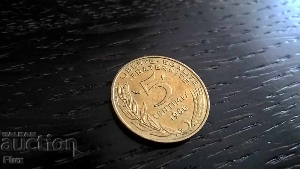 Монета - Франция - 5 сентима | 1986г.