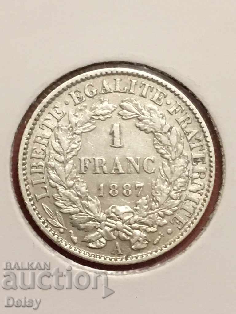 Франция 1 франк 1887г.