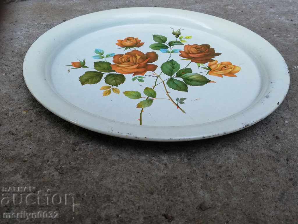 Old metallic painted platter tray, plateau with price 33.00 BGN | € 16.87 Old metallic painted platter tray, plateau with price 33.00 BGN | € 16.87