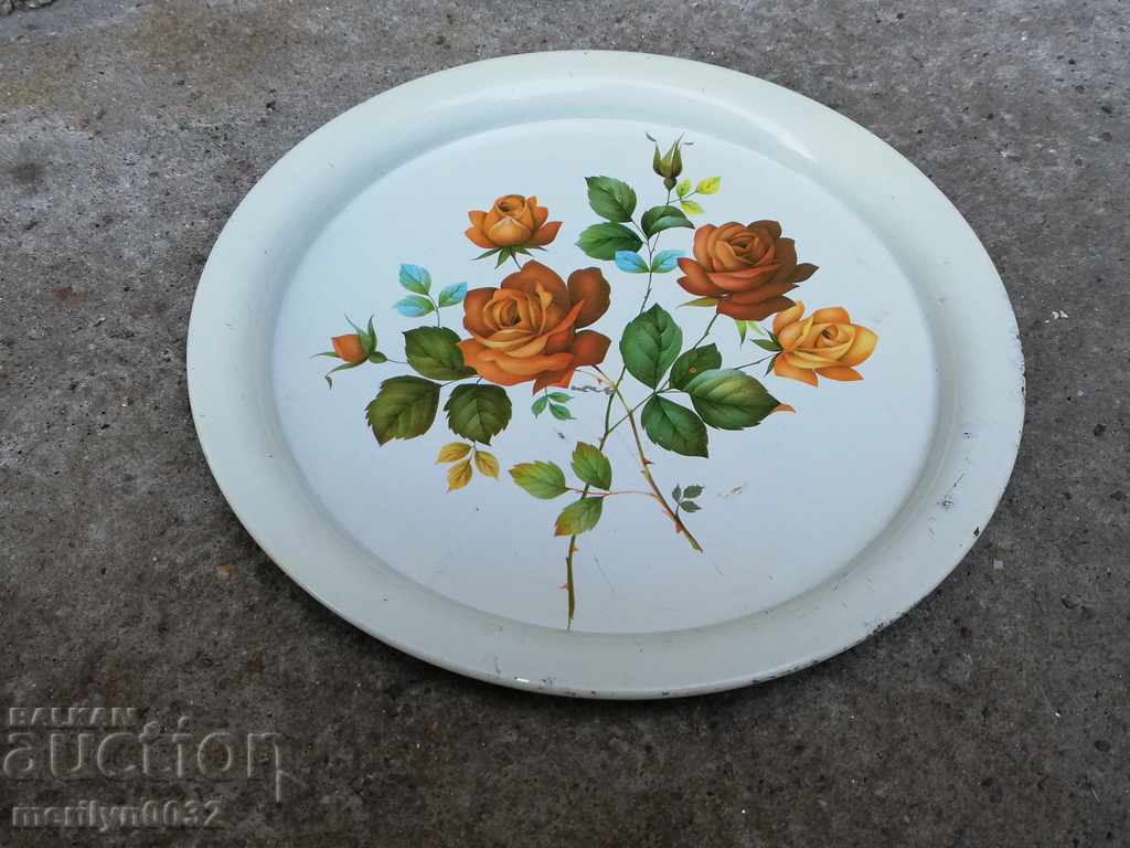 Old metallic painted platter tray, plateau - 5 Old metallic painted platter tray, plateau - 5