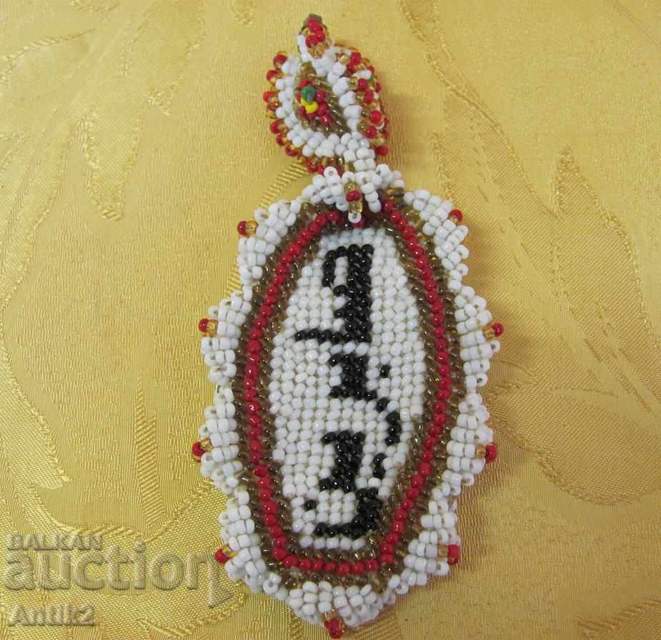 19th century hand embroidered pendant, amulet, beads