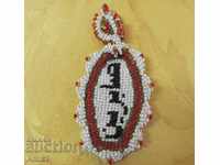 19th century hand embroidered pendant, amulet, beads