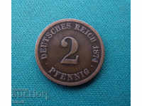 Germania 2 Pennig 1874 G Karlsruhe Rare Monedă