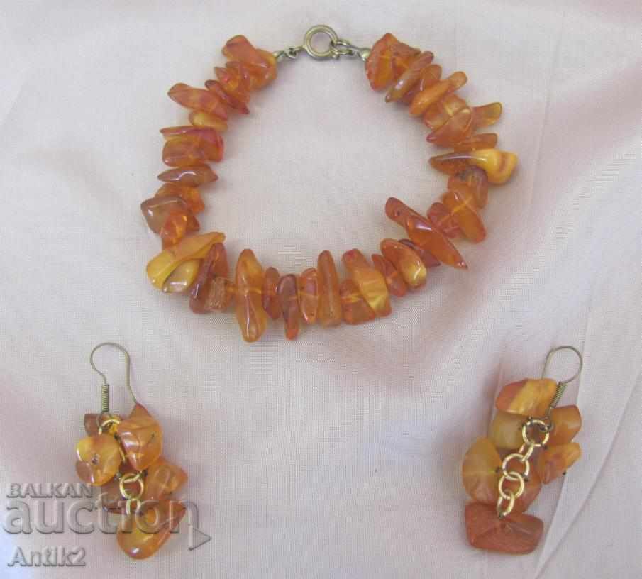 Old Uncut Amber Set Bracelet and Earrings