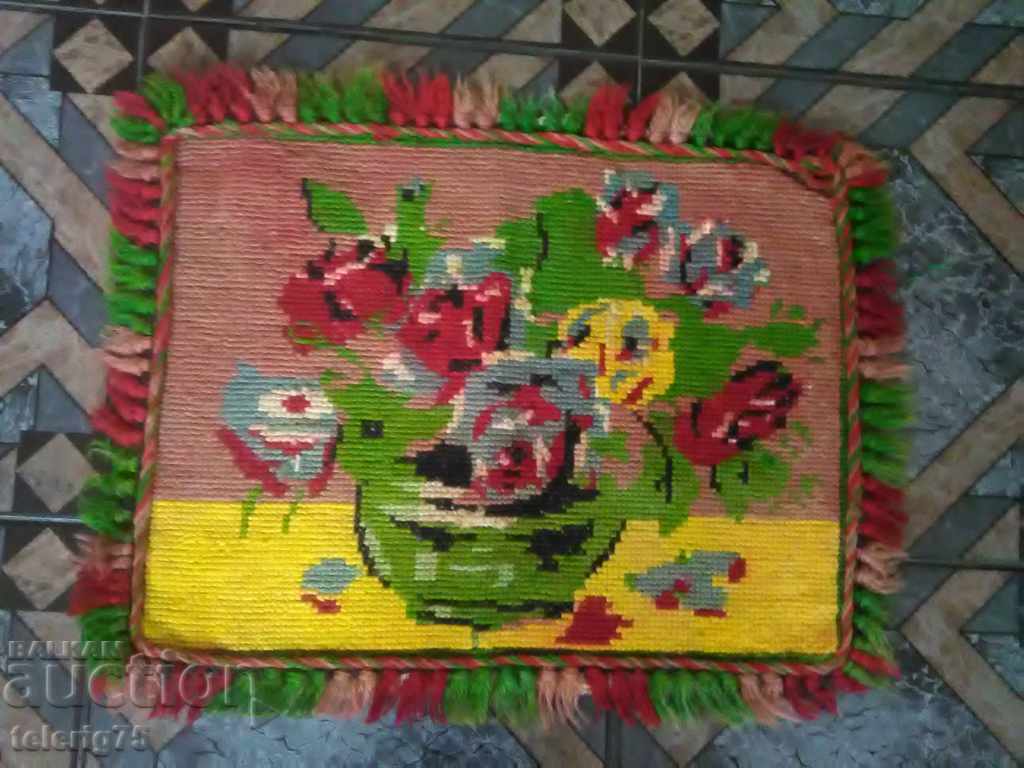 Old Bulgarian Hand Woven Embroidered Panel/Rug 'Flowers'