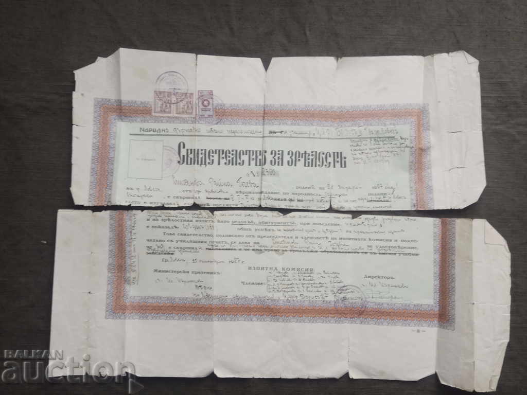 Diplomă de bacalaureat ....școala pedagogică Loveci 1927
