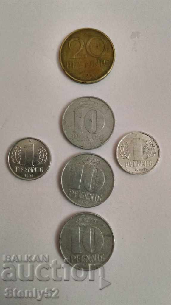 Лот монети от ГДР 1,10 и 20 пфенинг