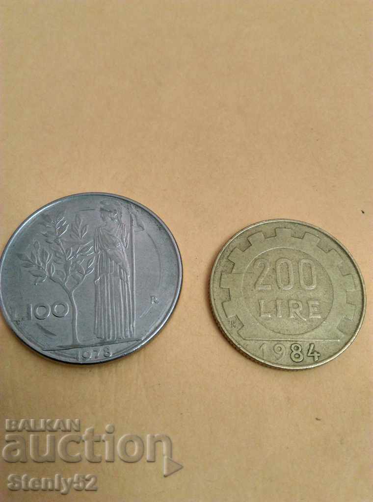 Νομίσματα Ιταλίας 100 και 200 λιρών