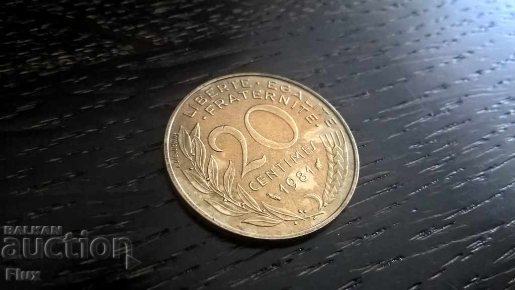 Монета - Франция - 20 сентима | 1981г.