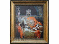 Ο βασιλιάς Συμεών σε θρόνο, Dimitar Gyuzhenov, εικόνα με κορνίζα