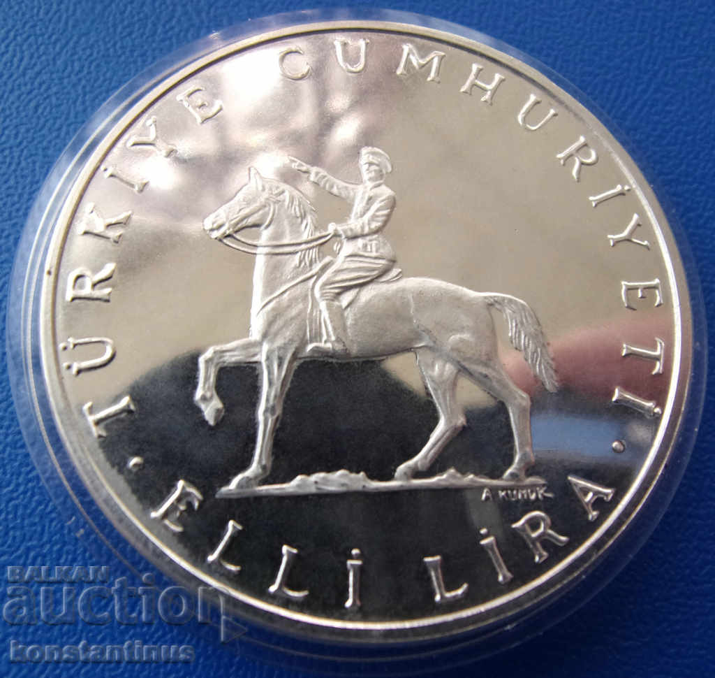 Turcia 50 litri 1972 Argint UNC PROOF Rare cu preț € 33.75 | 66.01 BGN