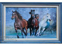 Четворка арабски коне, картина с рамка
