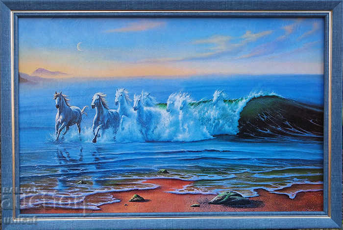Horses of the Waves, framed picture