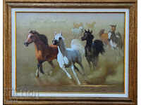 Арабски коне в пустинята, картина с рамка