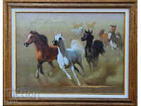 Arabian horses in the desert, framed picture