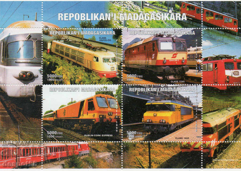 1999. Madagascar. Rail transport - Locomotives. Block.