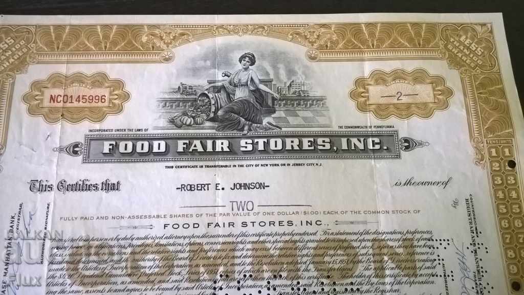 Share certificate Food Fair Stores, INC. | 1958 with price 15.00 BGN | € 7.67