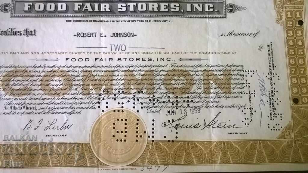 Auction  Share certificate Food Fair Stores, INC. | 1958