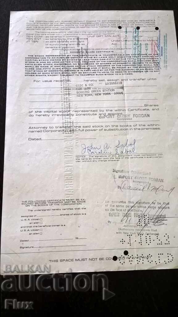 Delivery of Share certificate Internat.Tel. & Telegr.Corp. | 1968 Delivery of Share certificate Internat.Tel. & Telegr.Corp. | 1968