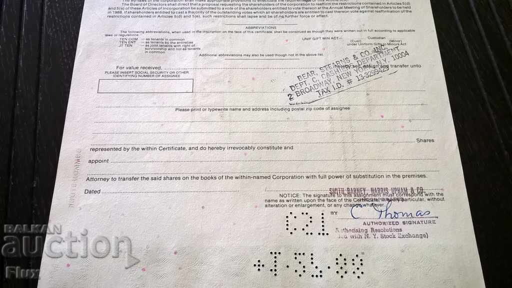 Share certificate Phil Corp INC. | 1987 - 6 Share certificate Phil Corp INC. | 1987 - 6