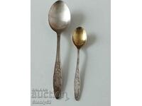 2 Russian silver-plated pewter spoons.