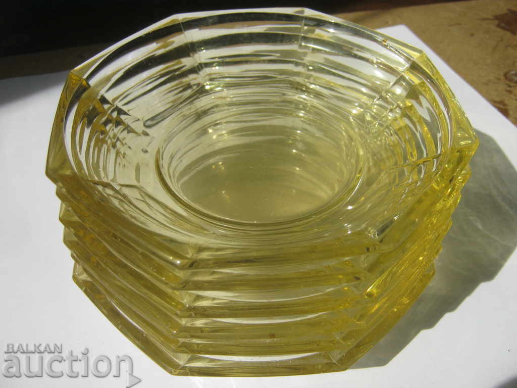 Socialism. Yellow glass. Saucers. Lot №1 with price 21.90 BGN | € 11.20