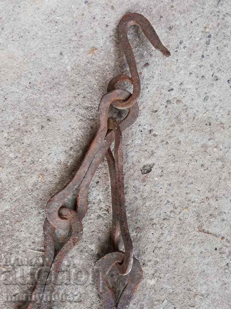 Auction Old wrought iron chain with hook, hearth chain hook chain Auction Old wrought iron chain with hook, hearth chain hook chain