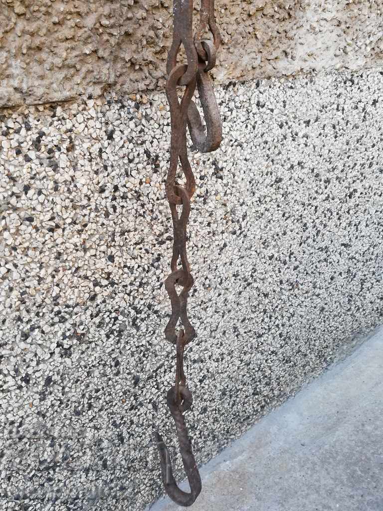 Old wrought iron chain with hook, hearth chain hook chain - 5 Old wrought iron chain with hook, hearth chain hook chain - 5