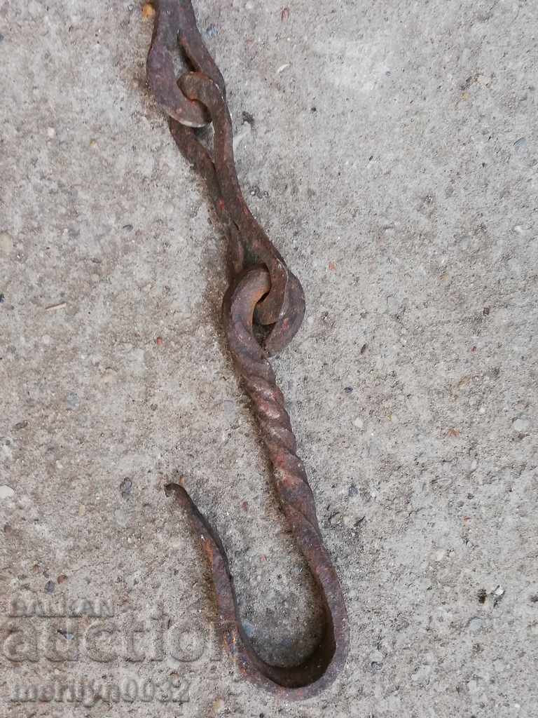 Old wrought iron chain with hook, hearth chain hook chain - 6 Old wrought iron chain with hook, hearth chain hook chain - 6