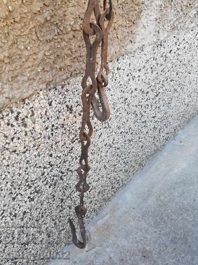 Old wrought iron chain with hook, hearth chain hook chain - 7 Old wrought iron chain with hook, hearth chain hook chain - 7