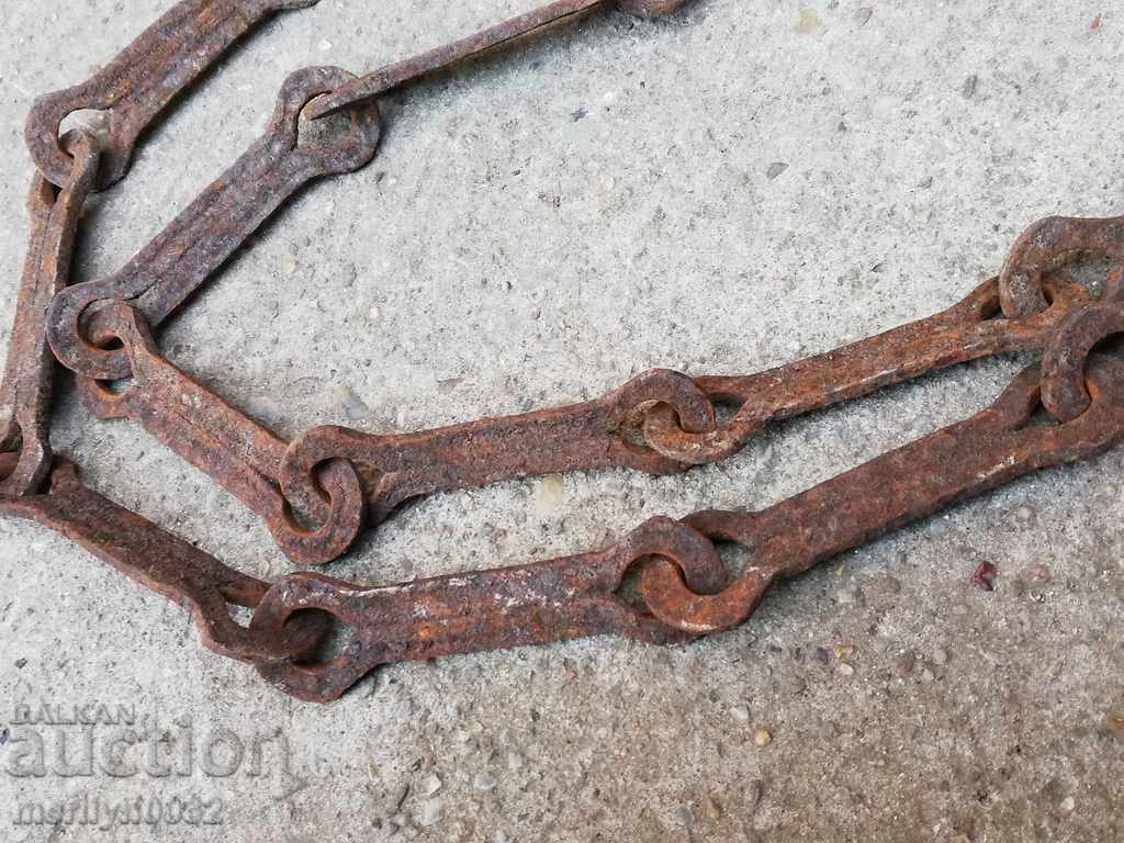 Auction Old forged chain with hook, hearth for hearth chain hook Auction Old forged chain with hook, hearth for hearth chain hook