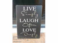 Metal plate inscription message For life Let's laugh and love