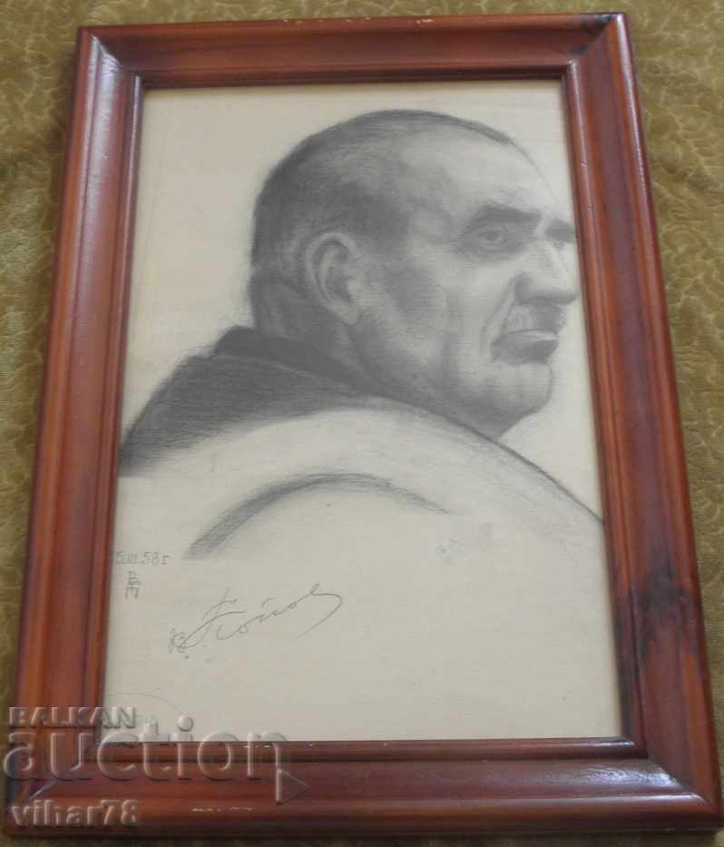 old picture - lithograph - portrait in a frame