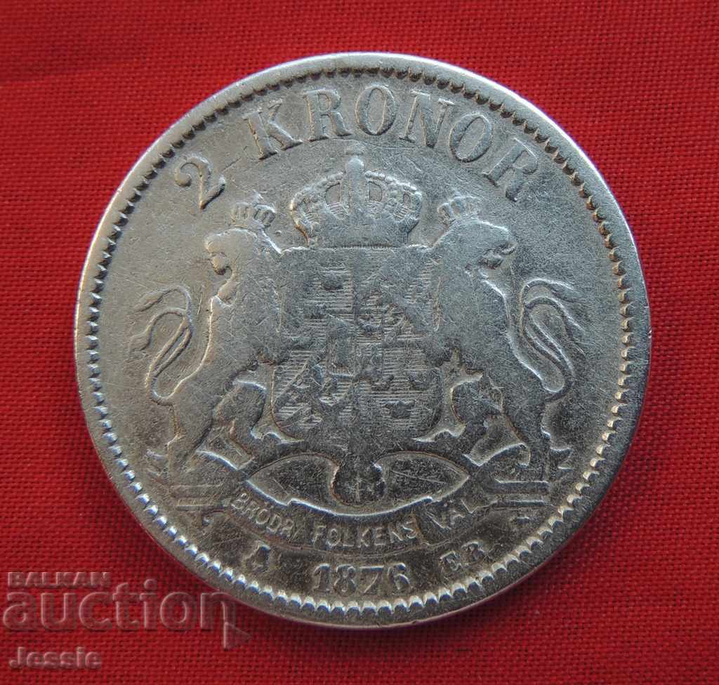 2 coroane 1876 EV argint Suedia-COLECȚIE-CALITATE-