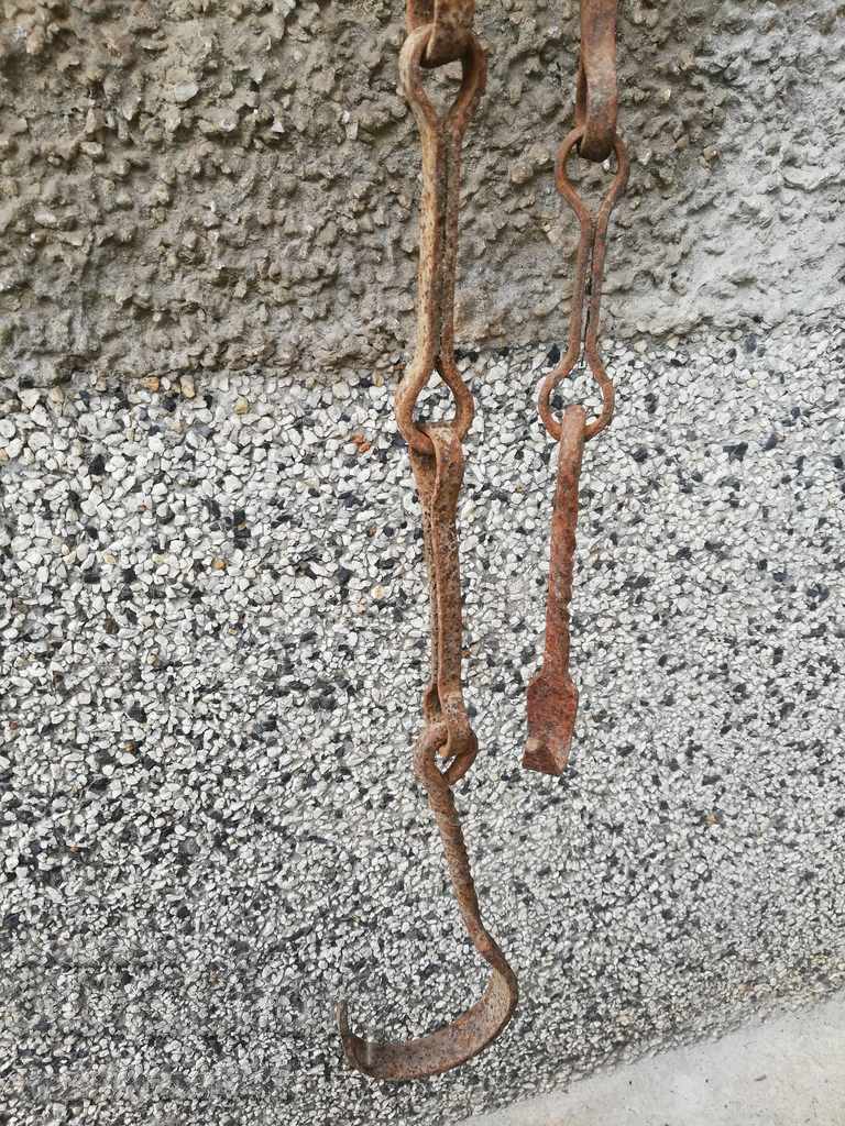Old forged chain with hook, hearth for hearth chain hook - 5 Old forged chain with hook, hearth for hearth chain hook - 5