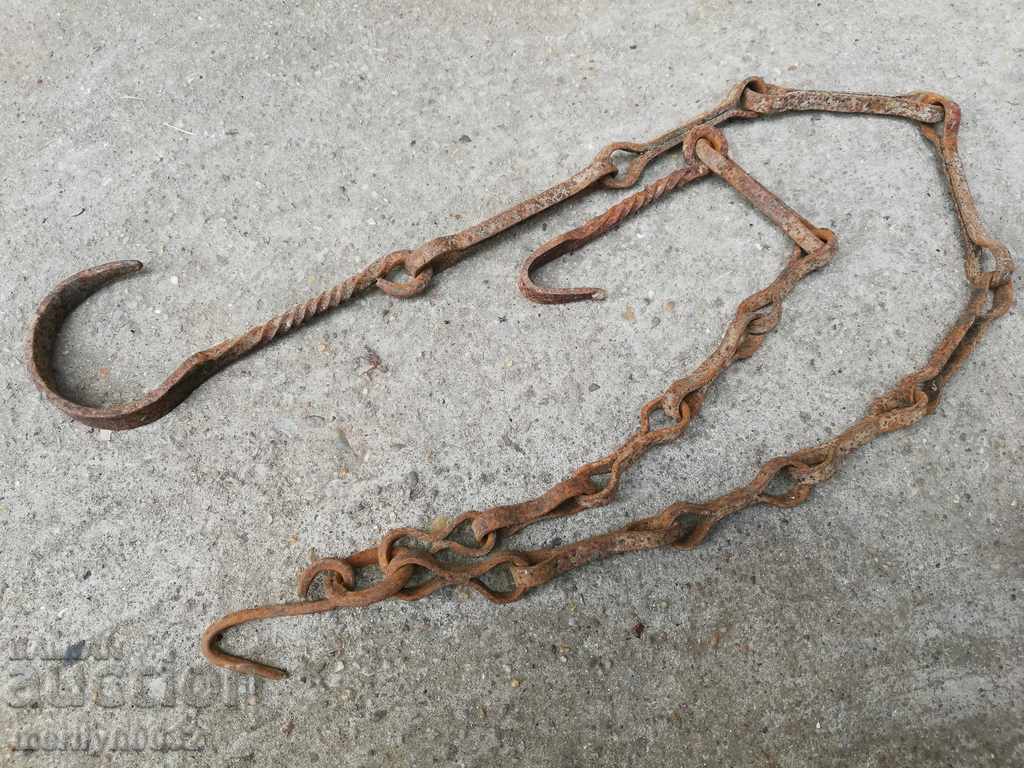 Old forged chain with hook, hearth for hearth chain hook - 7 Old forged chain with hook, hearth for hearth chain hook - 7