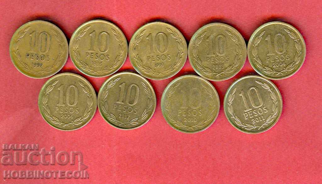 CHILE CHILE 9 x 1 Peso 1992 1996 1999 2003-04 2006-07 2010-11 CHILE CHILE 9 x 1 Peso 1992 1996 1999 2003-04 2006-07 2010-11